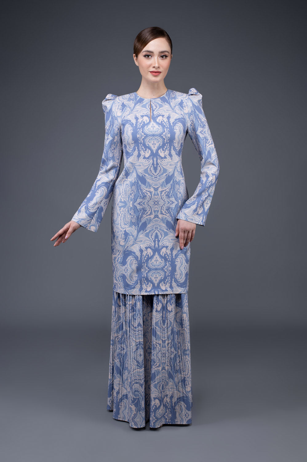RR Baju Kurung Modern Pleated Ivy in Light Blue
