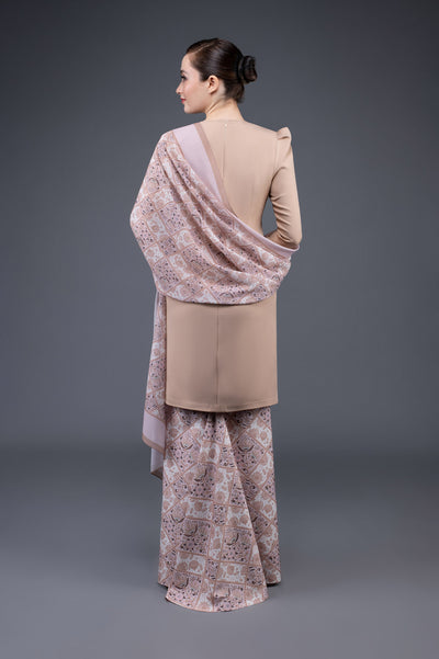 RR Baju Kurung Modern Batik Shawl Set in Cream