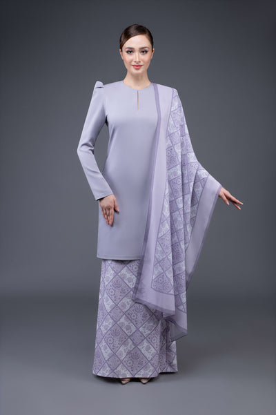 RR Baju Kurung Modern Batik Shawl Set in Lilac