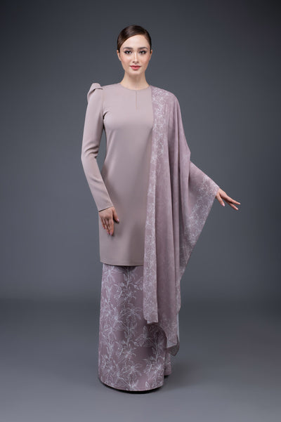 RR Baju Kurung Modern Flora Shawl Set in Blush Pink