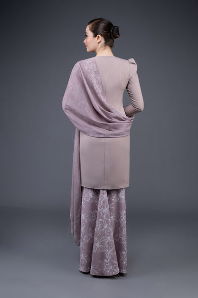 RR Baju Kurung Modern Flora Shawl Set in Blush Pink
