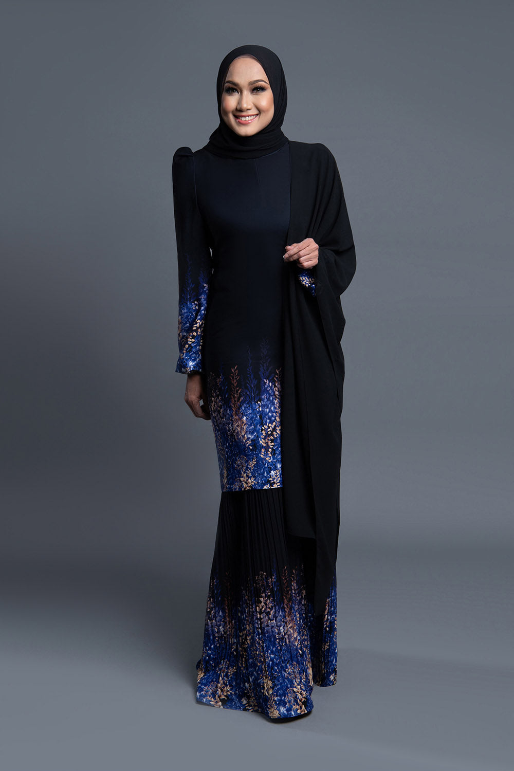 RR Baju Kurung Modern Pleated Lavender in Black