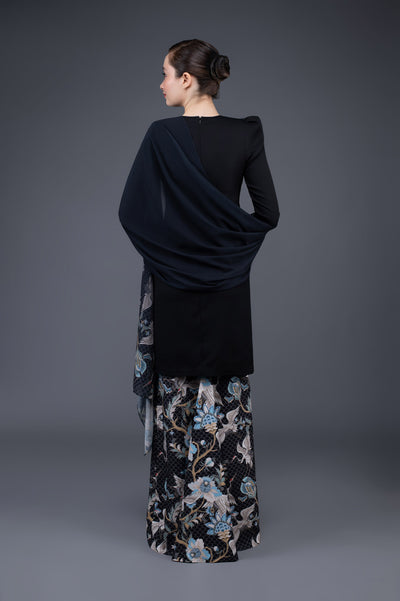 RR Baju Kurung Modern Oriental Shawl Set in Black