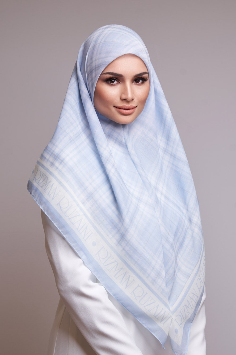 RR Checked Cotton Scarf in Sky